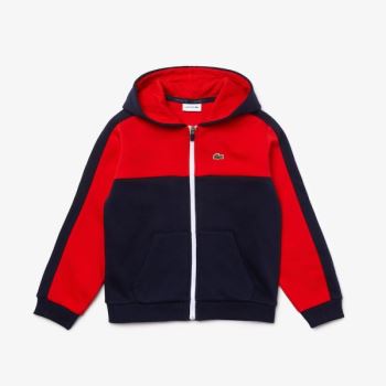 Lacoste Two-Tone Croc-Print Hooded Zip Sweatshirt - Mikiny Dětské Tmavě Blankyt Blankyt / Červené |